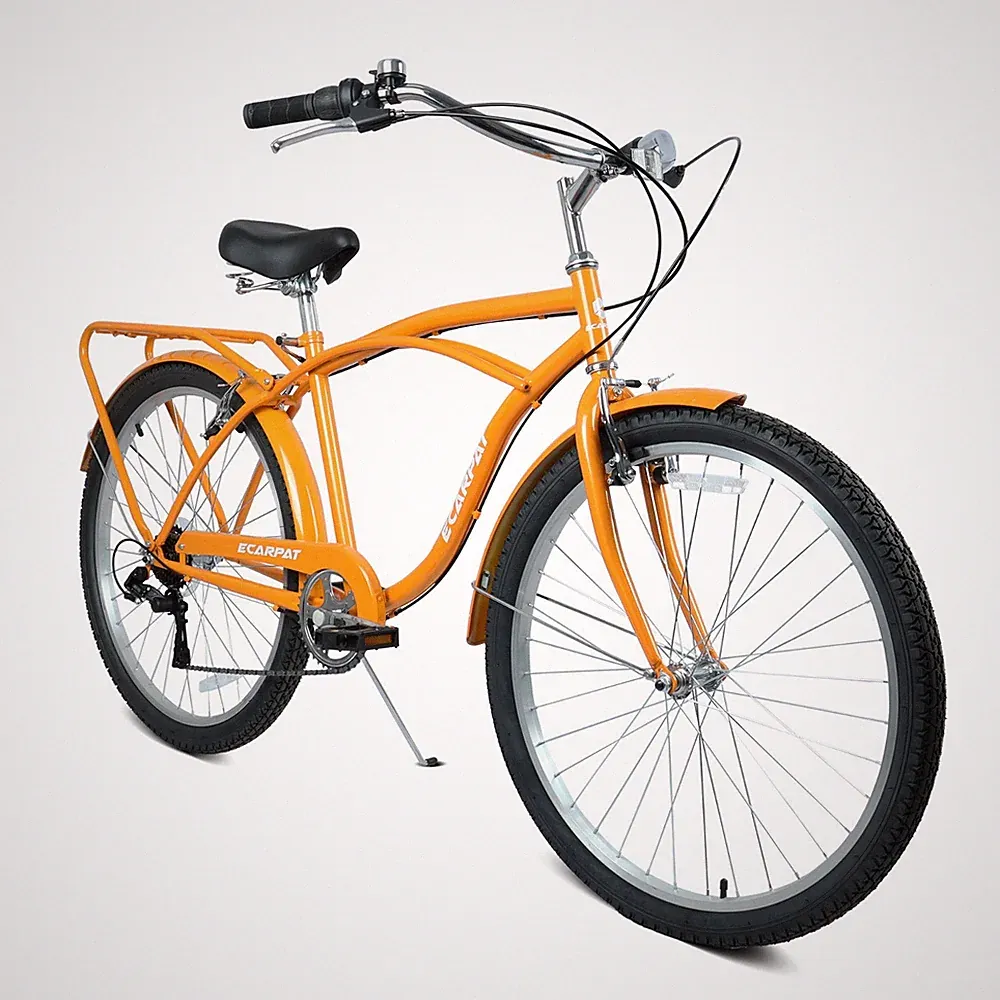 26" Beach Cruiser Bike 7-Speed Bicycle with Steel Frame V-Brakes for Men & Women