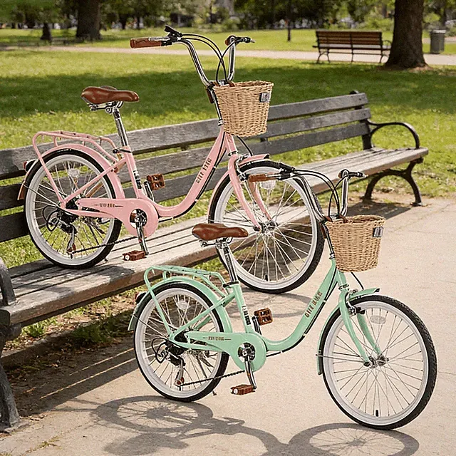 7 Speed Girls City Bike 22 Inch, Premium Steel Frame with Basket Multi-Color